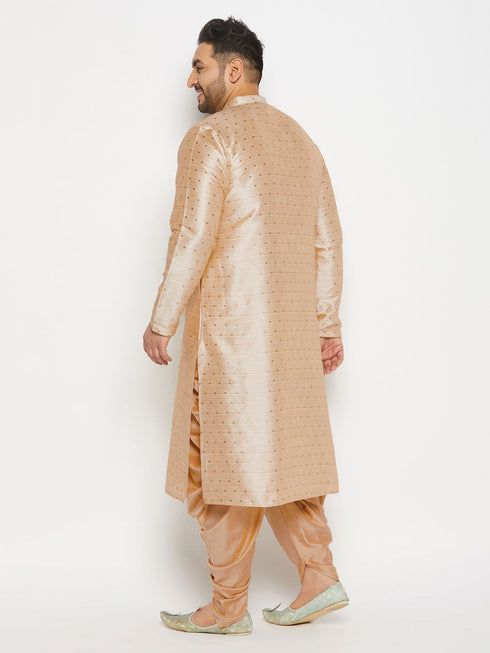 Vastramay Men's Plus Size Gold Zari Weaved Kurta Dhoti Set